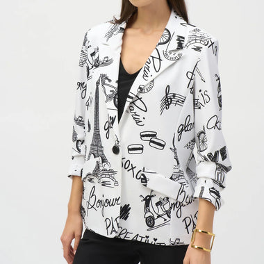 Joseph Ribkoff Black on White Paris Doodle Blazer