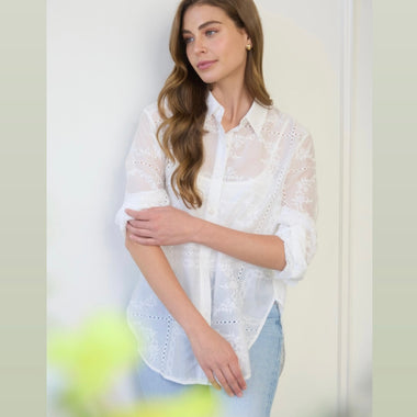 Zoe & Claire Floral Eyelet Aria Blouse