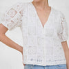 Zoe & Claire Embroidered Eyelet Button Top