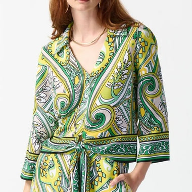 Joseph Ribkoff vanilla/multi crop Paisley Front Tie Top