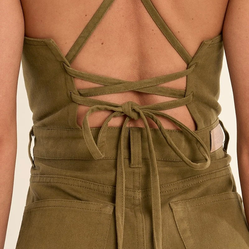 olive denim dress Loretta Olive Denim Dress Shop Closet Chic Boutique