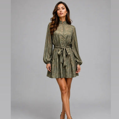 Meet Me In Santorini Gold Tapestry Button Dress