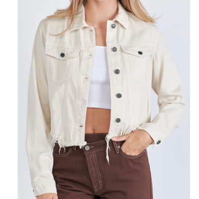 Hidden Cropped Cream Denim Jacket