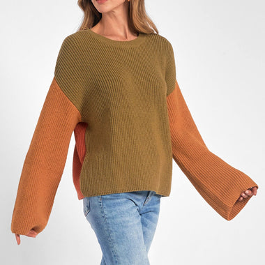Elan green/orange color-blocked sweater