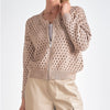 Elan taupe full zip open knit sweater