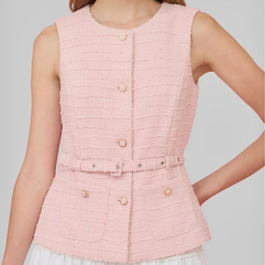 Zoe & Claire Belted Tweed Vest