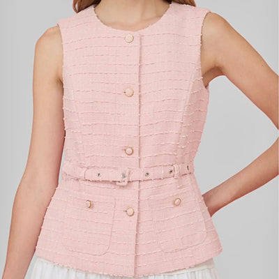 Zoe & Claire Belted Tweed Vest