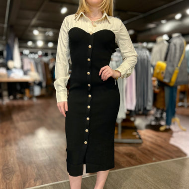 Zoe & Claire Black Champagne Button Down Dress