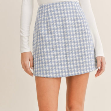 Sadie & Sage Sky Blue Mila Houndstooth Mini Skirt