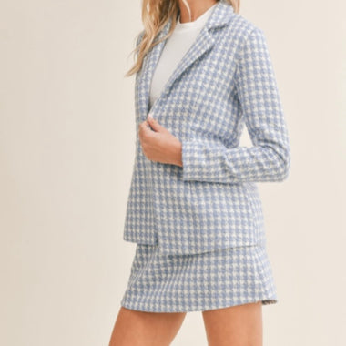 Sadie & Sage Sky Blue Mila Houndstooth Blazer