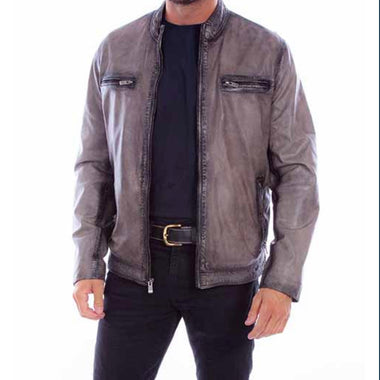 Scully Distressed Grey Leather Jacket