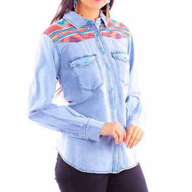 Scully Aztec Print Denim Top